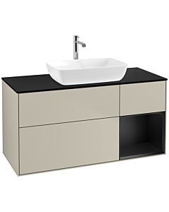 Villeroy und Boch Finion Villeroy und Boch F832PDHH 120cm, plaque de finition noir mat, étagères laqué noir mat, Sand Matt Lacquer