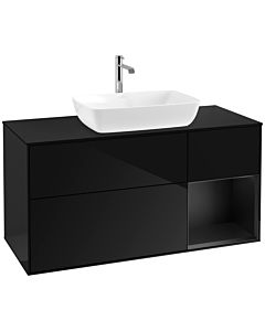 Villeroy und Boch Finion Villeroy und Boch F832PDPH 120cm, plaque de finition noir mat, étagères laqué noir mat, Glossy Black Lacquer