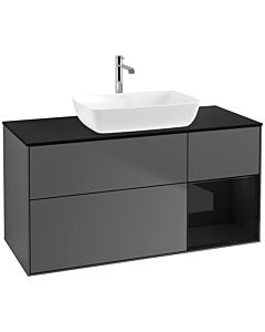 Villeroy und Boch Finion Waschtischunterschrank F832PHGK 120cm, Abdeckplatte black matt, Regale Glossy black lacquer, Anthracite matt