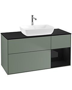 Villeroy und Boch Finion Waschtischunterschrank F832PHGM 120cm, Abdeckplatte black matt, Regale Glossy black lacquer, Olive Matt Lacquer
