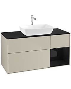 Villeroy und Boch Finion Waschtischunterschrank F832PHHH 120cm, Abdeckplatte black matt, Regale Glossy black lacquer, Sand Matt Lacquer