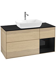 Villeroy und Boch Finion Waschtischunterschrank F832PHPC 120cm, Abdeckplatte black matt, Regale Glossy black lacquer, Oak Veneer
