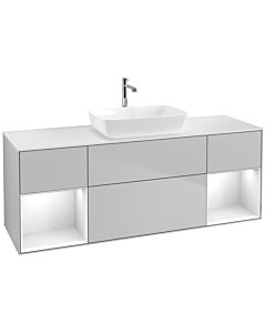 Villeroy und Boch Finion Villeroy und Boch F861GFGJ 160cm, plaque de finition blanc mat, étagères Laque blanc brillant, gris clair mat