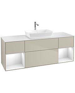 Villeroy und Boch Finion Villeroy und Boch F861GFHH 160cm, plaque de finition blanc mat, étagères laqué blanc brillant, Sand Matt Lacquer
