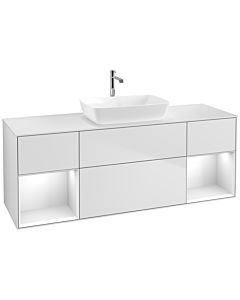 Villeroy und Boch Finion Villeroy und Boch F861GFMT 160cm, plaque de recouvrement blanc mat, étagères laqué blanc brillant, laqué blanc mat
