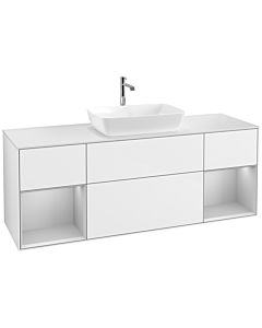Villeroy und Boch Finion Waschtischunterschrank F861GJGF 160cm, Abdeckplatte white matt, Regale Light grey matt lacquer, Glossy white lacquer