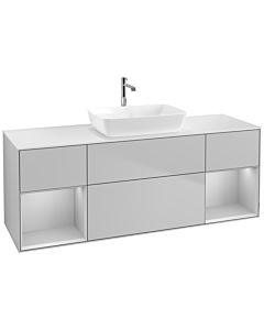 Villeroy und Boch Finion Waschtischunterschrank F861GJGJ 160cm, Abdeckplatte white matt, Regale Light grey matt lacquer, Light grey matt