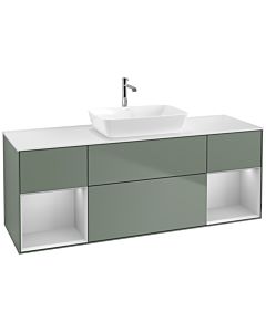 Villeroy und Boch Finion Waschtischunterschrank F861GJGM 160cm, Abdeckplatte white matt, Regale Light grey matt lacquer, Olive Matt Lacquer