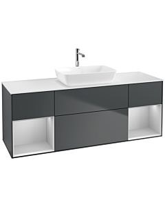 Villeroy und Boch Finion Waschtischunterschrank F861GJHG 160cm, Abdeckplatte white matt, Regale Light grey matt lacquer, Midnight Blue Matt Lacquer