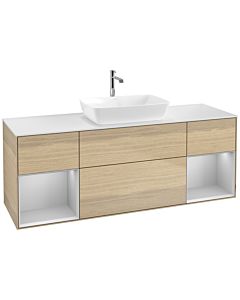 Villeroy und Boch Finion Waschtischunterschrank F861GJPC 160cm, Abdeckplatte white matt, Regale Light grey matt lacquer, Oak Veneer