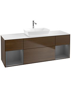 Villeroy und Boch Finion Villeroy und Boch F861GKGN 160cm, plaque de finition blanc mat, étagères laqué anthracite mat, placage noyer