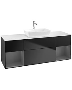 Villeroy und Boch Finion Waschtischunterschrank F861GKPD 160cm, Abdeckplatte white matt, Regale Anthracite matt lacquer, Black matt lacquer