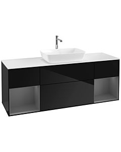Villeroy und Boch Finion Villeroy und Boch F861GKPH 160cm, plaque de finition blanc mat, étagères laqué anthracite mat, Glossy Black Lacquer