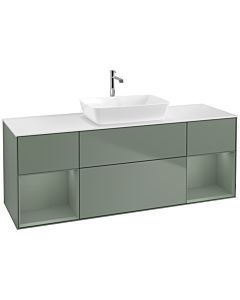 Villeroy und Boch Finion Villeroy und Boch F861GMGM 160cm, plaque de finition blanc mat, étagères olive laqué mat, Olive Matt Lacquer