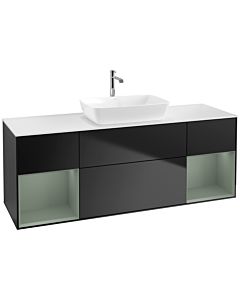 Villeroy und Boch Finion Waschtischunterschrank F861GMPD 160cm, Abdeckplatte white matt, Regale Olive matt lacquer, Black matt lacquer