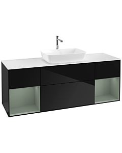 Villeroy und Boch Finion Villeroy und Boch F861GMPH 160cm, plaque de finition blanc mat, étagères olive laqué mat, Glossy Black Lacquer