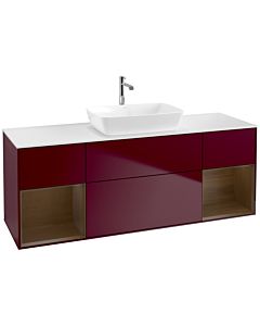 Villeroy und Boch Finion Waschtischunterschrank F861GNHB 160cm, Abdeckplatte white matt, Regale Walnut Veneer, Peony Matt