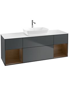 Villeroy und Boch Finion Villeroy und Boch F861GNHG 160cm, plaque de finition blanc mat, étagères Walnut Veneer , Midnight Blue Matt Lacquer