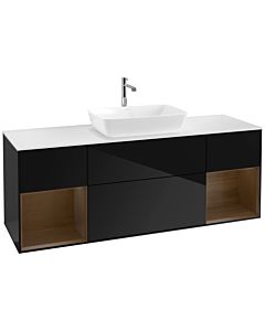Villeroy und Boch Finion Villeroy und Boch F861GNPH 160cm, plaque de finition blanc mat, étagères Walnut Veneer , Glossy Black Lacquer