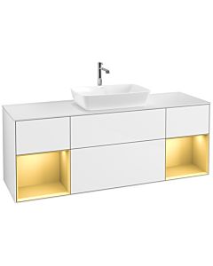 Villeroy und Boch Finion Villeroy und Boch F861HFGF 160cm, plaque de finition blanc mat, étagères laqué or mat, laqué blanc brillant