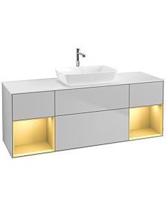 Villeroy und Boch Finion Villeroy und Boch F861HFGJ 160cm, plaque de finition blanc mat, étagères laqué or mat, gris clair mat