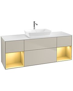 Villeroy und Boch Finion Villeroy und Boch F861HFHH 160cm, plaque de finition blanc mat, étagères laqué or mat, Sand Matt Lacquer