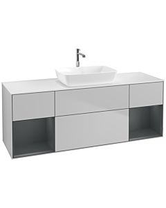 Villeroy und Boch Finion Villeroy und Boch F861HGGJ 160cm, plaque de finition blanc mat, étagères laqué mat minuit, gris clair mat