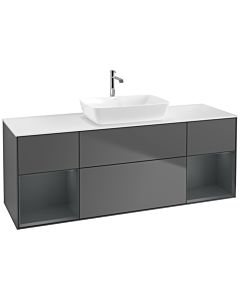 Villeroy und Boch Finion Villeroy und Boch F861HGGK 160cm, plaque de recouvrement blanc mat, étagères Laque mat minuit, anthracite mat