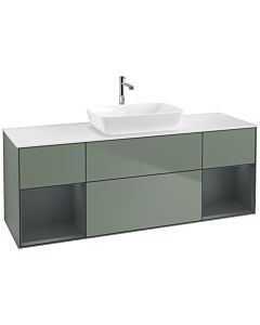 Villeroy und Boch Finion Villeroy und Boch F861HGGM 160cm, plaque de finition blanc mat, étagères laqué mat minuit, Olive Matt Lacquer