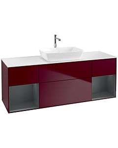 Villeroy und Boch Finion Waschtischunterschrank F861HGHB 160cm, Abdeckplatte white matt, Regale Midnight matt lacquer, Peony Matt