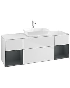 Villeroy und Boch Finion Waschtischunterschrank F861HGMT 160cm, Abdeckplatte white matt, Regale Midnight matt lacquer, White matt lacquer