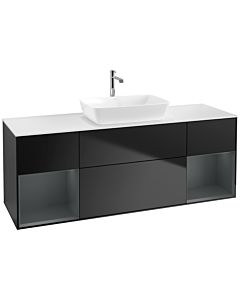 Villeroy und Boch Finion Waschtischunterschrank F861HGPD 160cm, Abdeckplatte white matt, Regale Midnight matt lacquer, Black matt lacquer