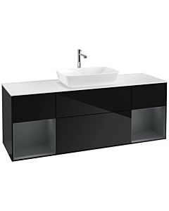 Villeroy und Boch Finion Waschtischunterschrank F861HGPH 160cm, Abdeckplatte white matt, Regale Midnight matt lacquer, Glossy Black Lacquer