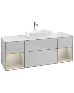 Villeroy und Boch Finion Waschtischunterschrank F861HHGJ 160cm, Abdeckplatte white matt, Regale sand matt lacquer, Light grey matt