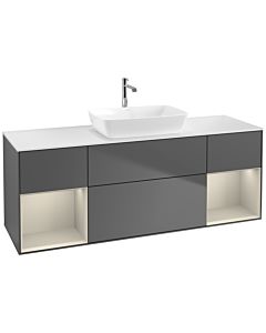Villeroy und Boch Finion Villeroy und Boch F861HHGK 160cm, plateau blanc mat, étagères laqué mat, anthracite mat