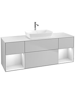 Villeroy und Boch Finion Waschtischunterschrank F861MTGJ 160cm, Abdeckplatte white matt, Regale White matt lacquer, Light grey matt