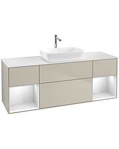 Villeroy und Boch Finion Waschtischunterschrank F861MTHH 160cm, Abdeckplatte white matt, Regale White matt lacquer, Sand Matt Lacquer