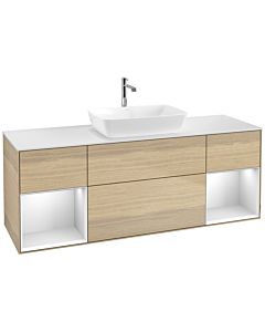 Villeroy und Boch Finion Waschtischunterschrank F861MTPC 160cm, Abdeckplatte white matt, Regale White matt lacquer, Oak Veneer