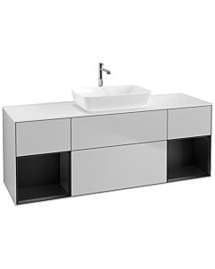Villeroy und Boch Finion Waschtischunterschrank F861PDGJ 160cm, Abdeckplatte white matt, Regale Black matt lacquer, Light grey matt