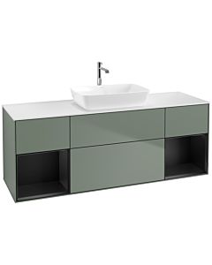 Villeroy und Boch Finion Waschtischunterschrank F861PDGM 160cm, Abdeckplatte white matt, Regale Black matt lacquer, Olive Matt Lacquer