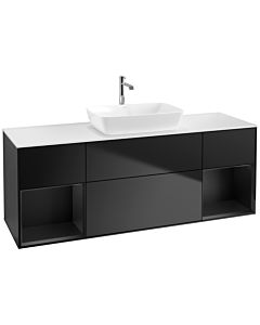 Villeroy und Boch Finion Villeroy und Boch F861PDPD 160cm, plaque de recouvrement blanc mat, étagères laqué noir mat, laqué noir mat