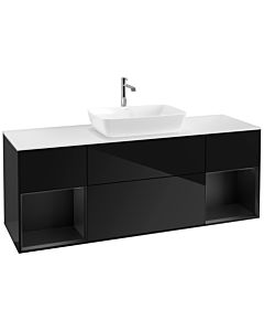 Villeroy und Boch Finion Waschtischunterschrank F861PDPH 160cm, Abdeckplatte white matt, Regale Black matt lacquer, Glossy Black Lacquer