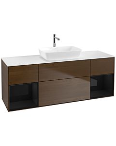 Villeroy und Boch Finion Villeroy und Boch F861PHGN 160cm, plateau blanc mat, étagères laqué noir brillant, placage noyer