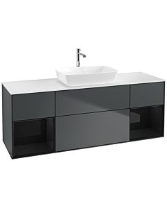 Villeroy und Boch Finion Villeroy und Boch F861PHHG 160cm, plaque de finition blanc mat, étagères laqué noir brillant, Midnight Blue Matt Lacquer