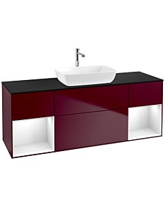 Villeroy und Boch Finion Waschtischunterschrank F862GFHB 160cm, Abdeckplatte black matt, Regale Glossy white lacquer, Peony Matt