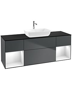 Villeroy und Boch Finion Waschtischunterschrank F862GFHG 160cm, Abdeckplatte black matt, Regale Glossy white lacquer, Midnight Blue Matt Lacquer