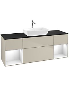 Villeroy und Boch Finion Waschtischunterschrank F862GFHH 160cm, Abdeckplatte black matt, Regale Glossy white lacquer, Sand Matt Lacquer