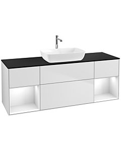 Villeroy und Boch Finion Villeroy und Boch F862GFMT 160cm, plaque de finition noir mat, étagères laqué blanc brillant, laqué blanc mat