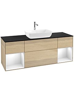 Villeroy und Boch Finion Waschtischunterschrank F862GFPC 160cm, Abdeckplatte black matt, Regale Glossy white lacquer, Oak Veneer