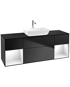 Villeroy und Boch Finion Villeroy und Boch F862GFPD 160cm, plaque de finition noir mat, étagères laqué blanc brillant, laqué noir mat